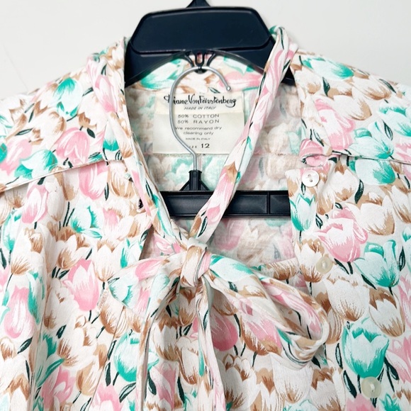 VINTAGE Diane Von Furstenberg Italy Skirt Blouse Set floral women size 12 - Picture 5 of 11